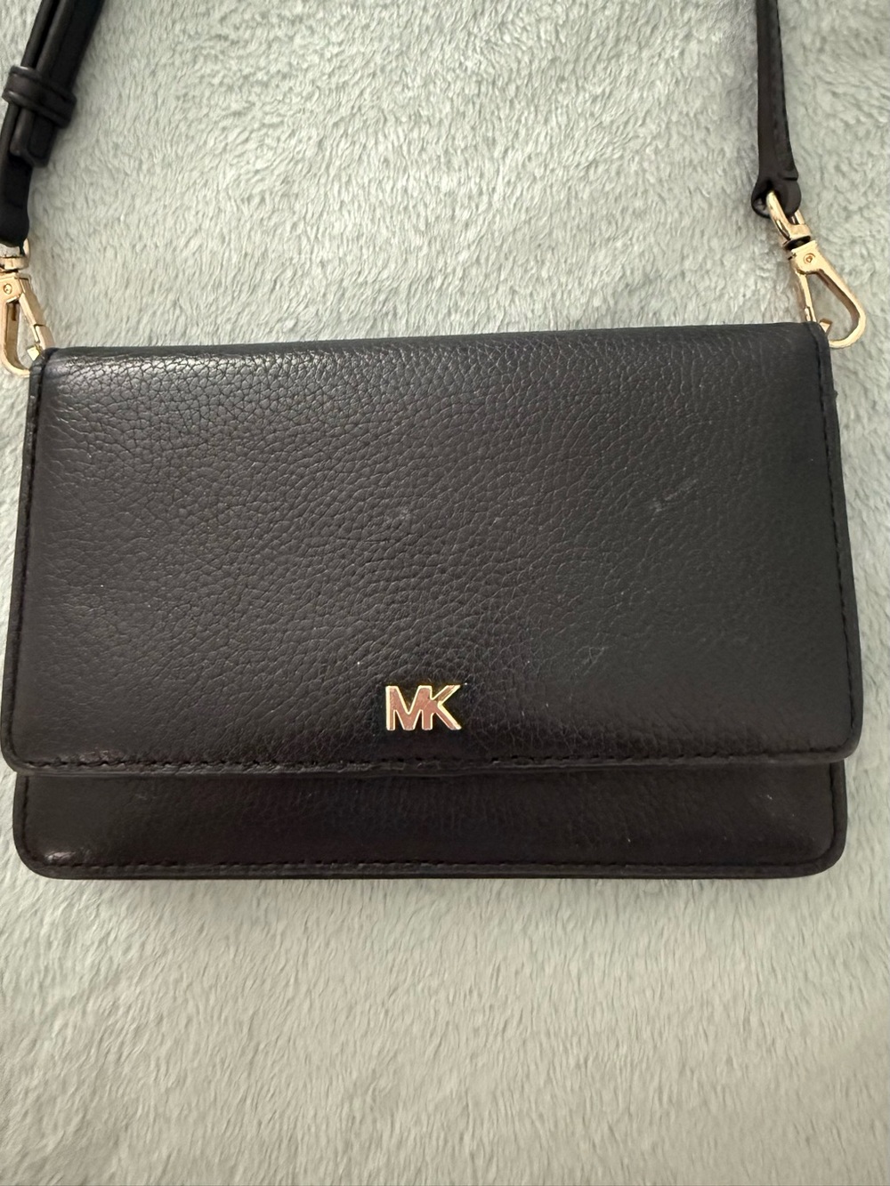 Michael Kors Black Pebbled Leather Crossbody with Gold MK